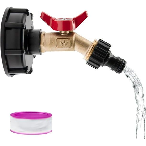 Adaptador de tanque de agua de galón, válvula de mano de rosca gruesa de 2 "y válvula de grifo de manguera de latón sin plomo y conectores rápidos para manguera de jardín