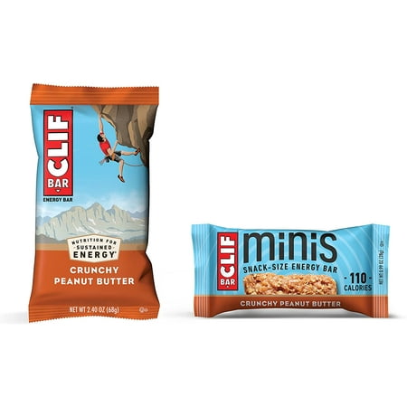 CLIF BARS - Crunchy Peanut Butter Pack - 10 Full Size and 10 Mini Energy Bars - Made with Organic Oats - Plant Based Food - Vegetarian - Kosher (2.4oz and 0.99oz Protein Bars 20 Count)