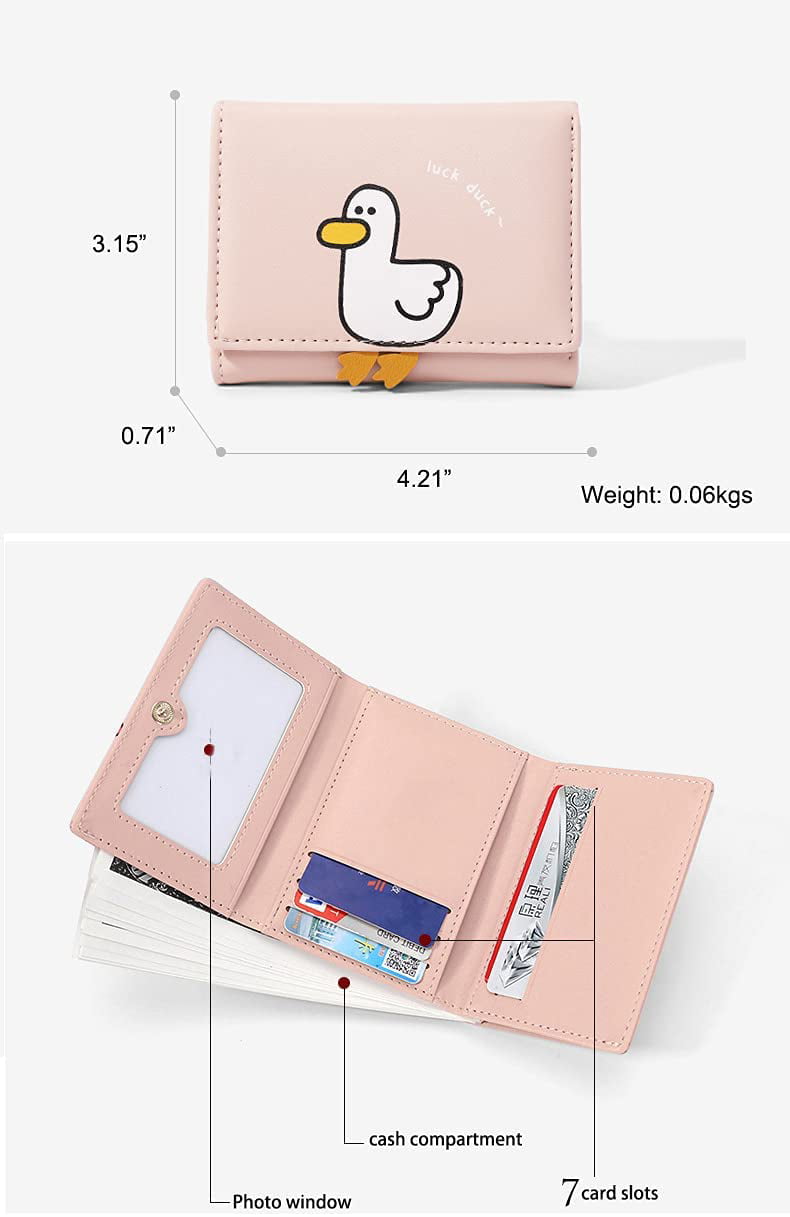 Cute 3d Duck Tri-folded Wallet Small Wallet Cash Pocket Card Holder Id  Window Purse For Women (pink, Duck Print)