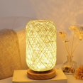 thumbnail image 3 of SHENMO Rattan Bedside Lamp with Wood Base - Modern and Customizable Dimmable LED Table Lamp for Living Room and Bedroom (Beige), 3 of 4