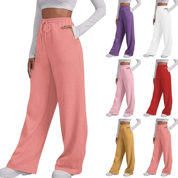 HVOBTTY Women's Straight Leg Sweatpants, Fall and Winter Pants for Women, Women's Casual Solid Color Loose Fitting Athletic Everyday Wear Sweatpants with Pockets Red,S
