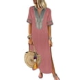 thumbnail image 2 of Qarigey Vestido de mujer Vestido bohemio con cuello en V Manga corta Vestido dividido Vestidos Rosado METRO, 2 of 4