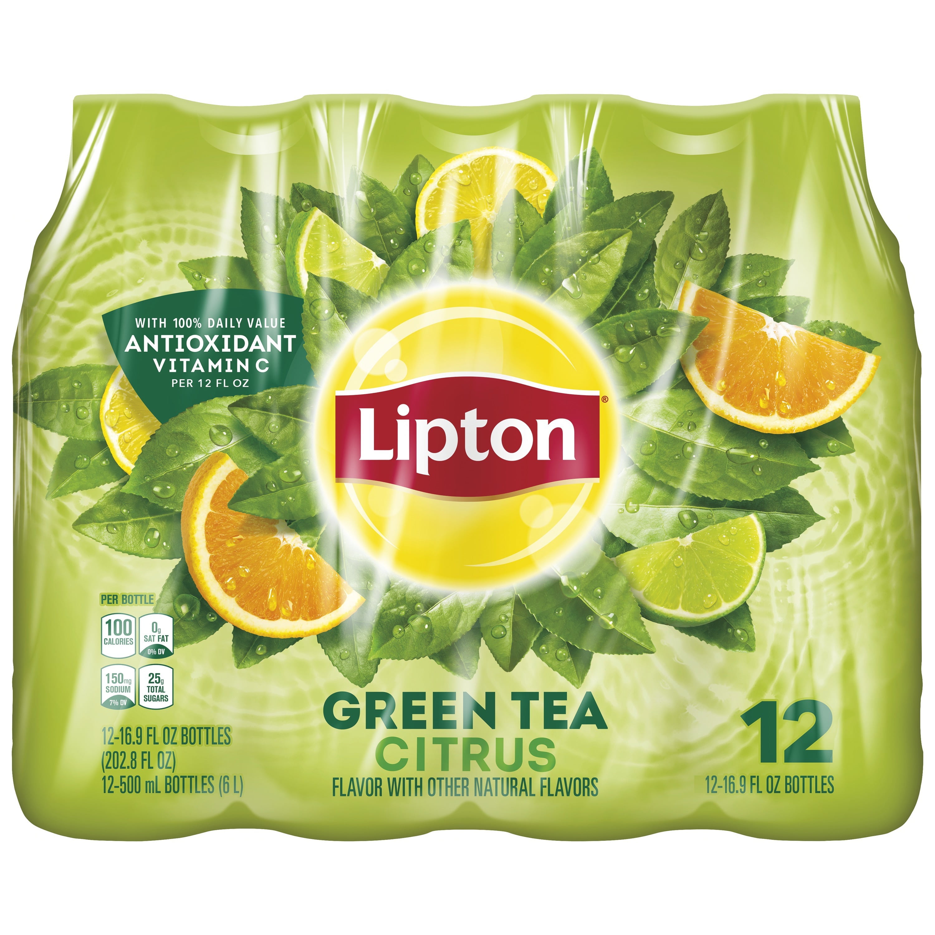 Lipton Green Tea Citrus Iced Tea, 16.9 fl oz, 12 Pack Bottles