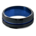 thumbnail image 2 of P. Manoukian Tungsten Wedding Band Ring 6mm for Men Women Black Blue Center Line Beveled Edge Brushed Lifetime Guarantee Size 7, 2 of 4