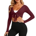 thumbnail image 2 of Women's Solid Front Wrap Crop Cardigan Tops Shirts Blouses Long Sleeve Loose Fit Comfortable Soft Casual Daily Wear Loungewear Yoga Cover Up Fashion Essential Gift for Women, 2 of 9