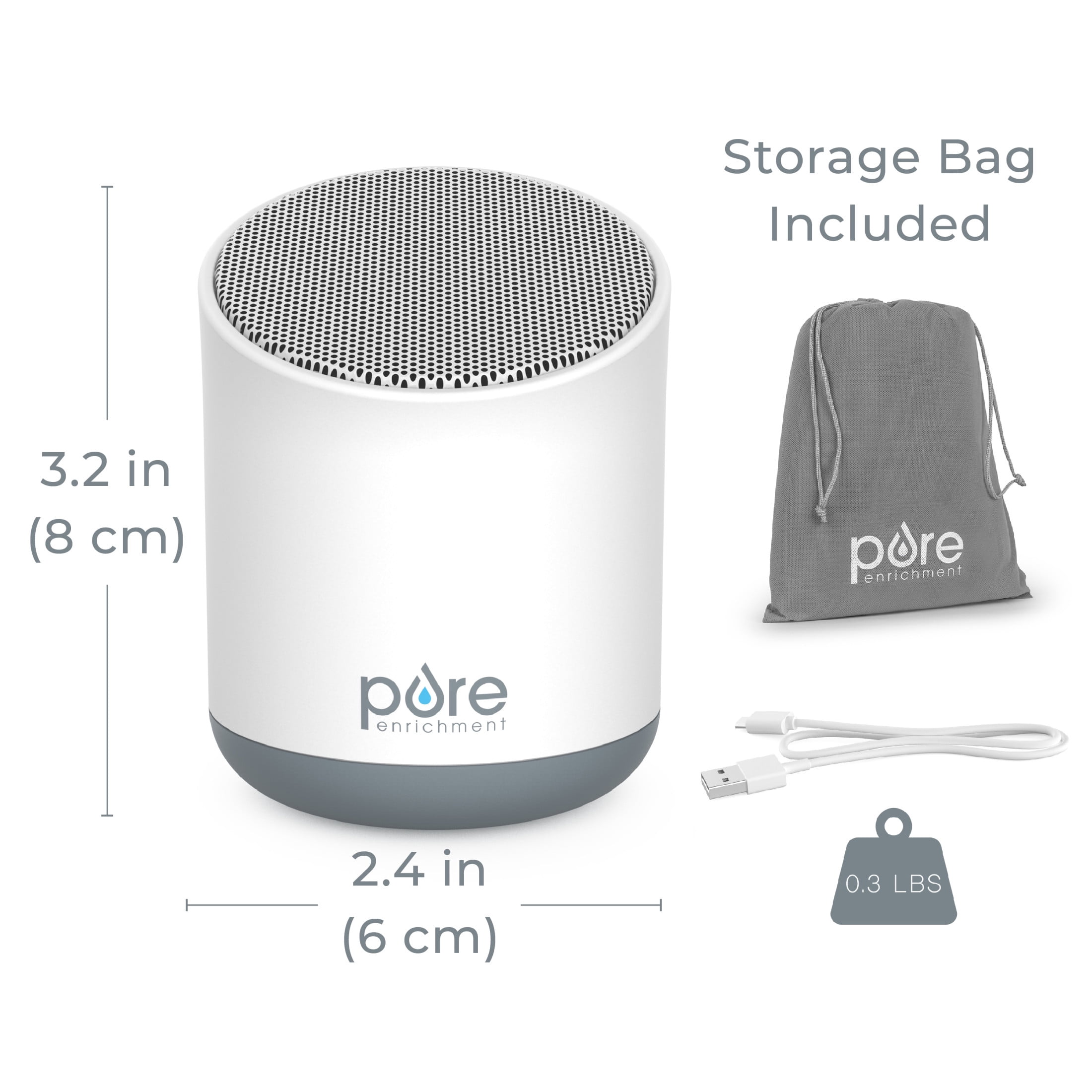 Pure Enrichment WAVE Mini Travel Sound Machine - 6 Soothing Sounds Including White Noise, Seamless Loop Audio, Rechargeable Battery, 48 Hour Run Time, Optional Timer, and Storage Bag