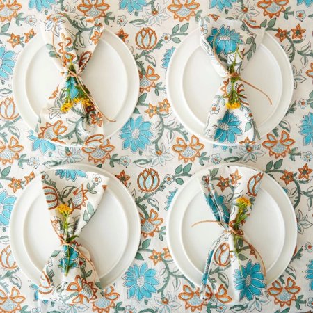 

Lotus Vine Block Print Tablecloth Napkin Set