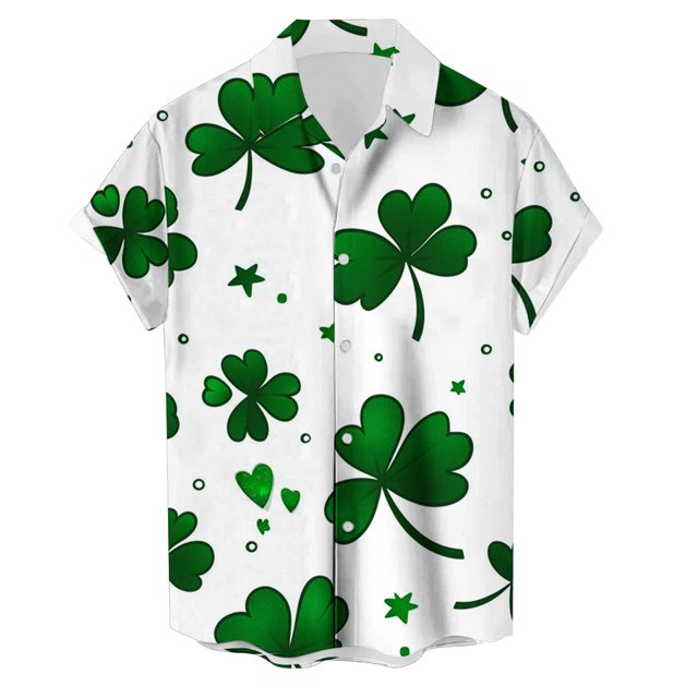 KIHOUT Chemises de la Saint-Patrick pour Hommes, Mode Masculine Col Rabattu Impression Graphique Manches Courtes Bouton Vert Hauts Blouse, Taille M-5TG