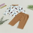 thumbnail image 4 of Infant Baby Boy Outfits Dinosaur Buttons Pocket Long Sleeve Tops Solid Color Long Pants 2Pcs Set Fall Clothes, 4 of 7