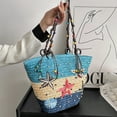 thumbnail image 4 of Bohemian Hand-embroidered Starfish Straw Bag Beaded Woven Handbag for Party Blue, 4 of 9