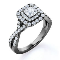 JeenMata Elegant Square Cut Diamond - Twisted Band - Pave - Double Halo Gothic Engagement Ring - 10K Black Gold