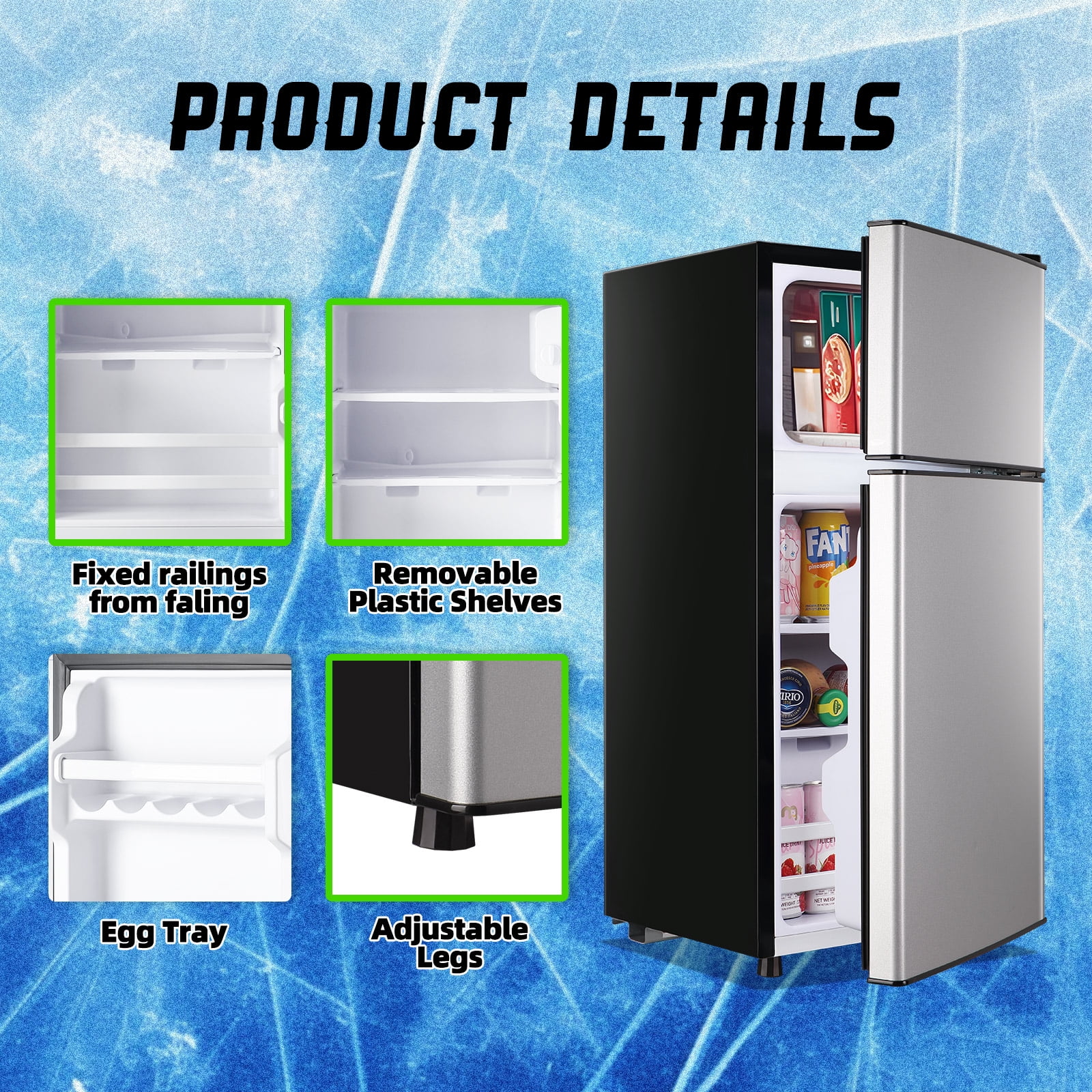 TACOOL Mini Refrigerator with Top Freezer 43 Liter Dual Door Small
