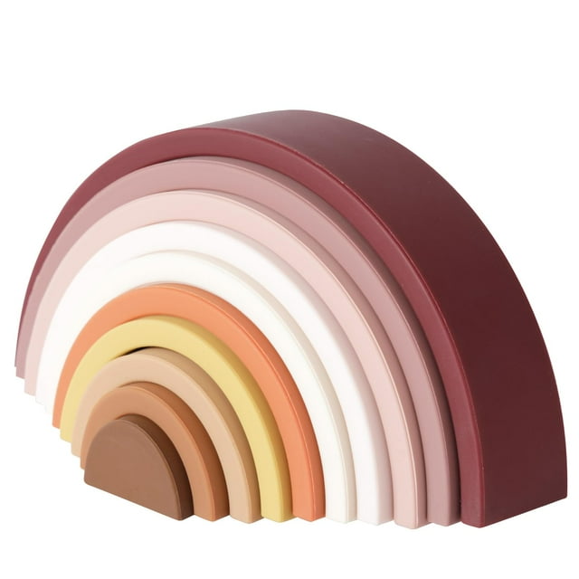 Bessentials Silicone Stacking Rainbow Silicone Baby Stacking Toys Juguetes preescolares Boho Baby Toys Juguetes apilables y juguetes para la dentición 10 Pacs Baby Toys Rainbow Stacker para niños y be