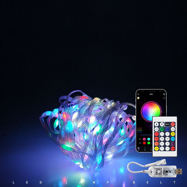 Jinsinto 5V Symphony Leather Line Fairy Lights Bluetooth Voice Control USB24 Key Controller Festive Atmosphere Decorative Light Bar, 5m