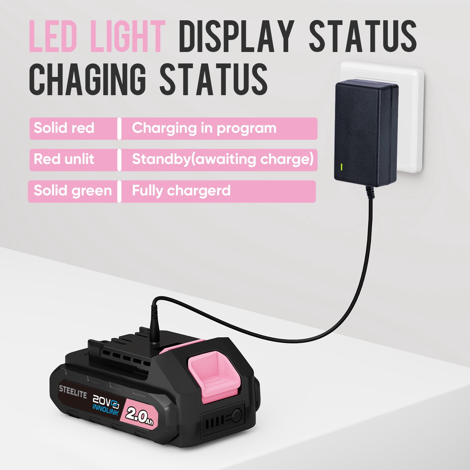 Steelite 21V Cordless Leaf Blower,150 MPH 600 CFM,Electric Leaf Blower with 2 x 2.0Ah Battery Packs and Charger,Lightweight Battery Powered Leaf Blower for Lawn Care, Patio Cleaning,Pink
