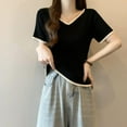 thumbnail image 2 of JGGSPWM Womens Plus Size Short Sleeve Ribbed Knit Sweater Pullover Casual Sweetheart Neck Contrast Slim Fitted Top Black 4XL, 2 of 5