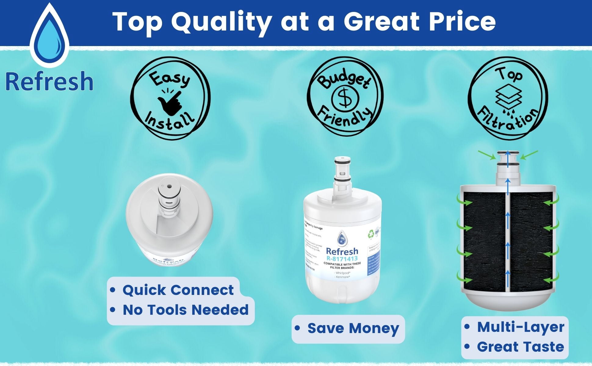 Refresh NS-53 Premium Plus R-0003 Replacement for Samsung Aqua-Pure Plus DA29-00003G Refrigerator Water Filter, 2-Pack