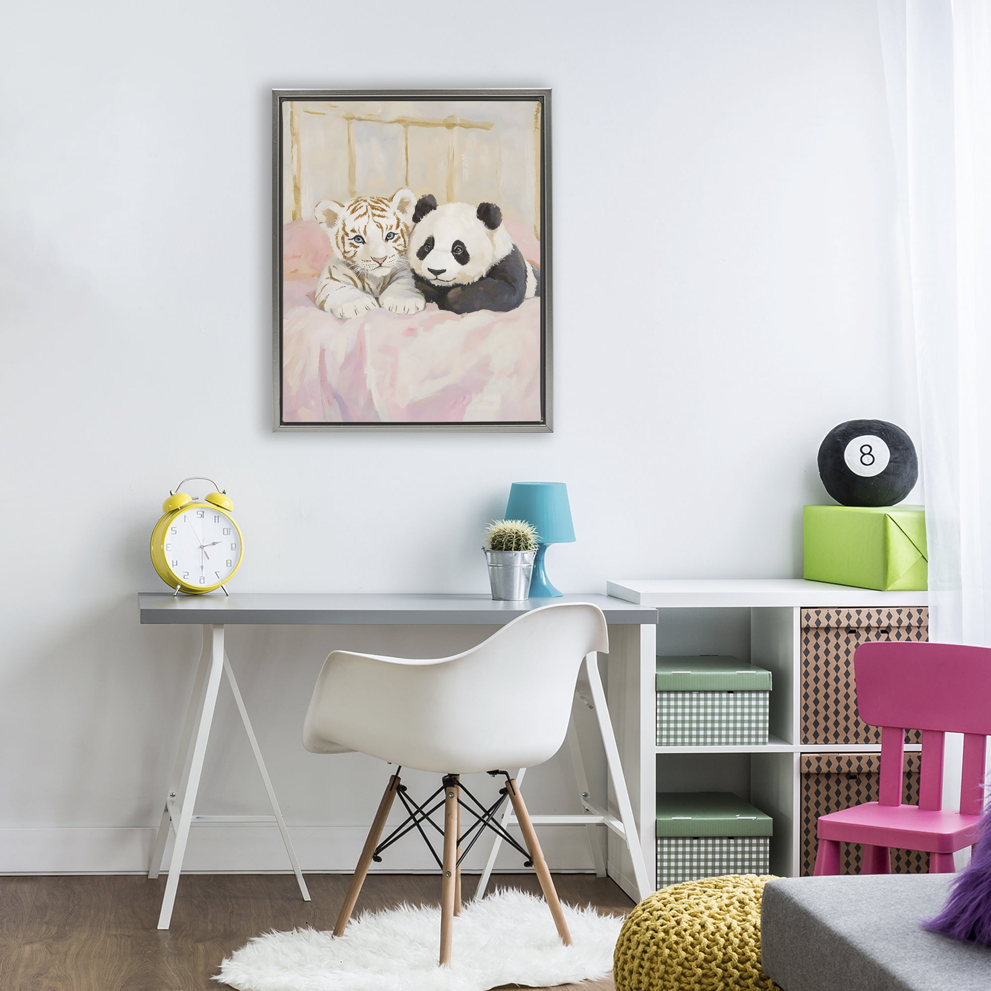 Stupell Industries Baby Panda & Tiger Cuddles Gray Framed Floater Canvas Wall Art, design by The Prints Vibe