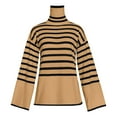 thumbnail image 4 of Herrnalise Women's Striped Turtleneck Sweater Long Sleeve Oversized Knitted Soft Pullover Sweaters Side Split Khaki,XL, 4 of 5