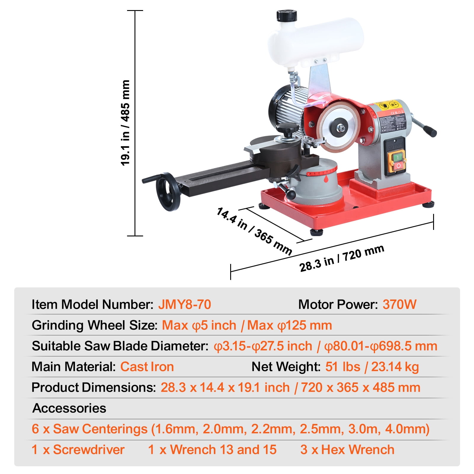KFFKFF Saw Blade Enhancer, 370W Grinding Machine with Water Cooling, Water-Cooled Blade Refinement & 6 Centering Attachments, 5-inch Carbide Blade Grinding Wheel