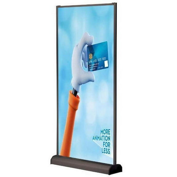 M&T Displays Double Sided Floor Standing Retractable Wall Banner Stand 39x78.75 Black Aluminum Sign Holder