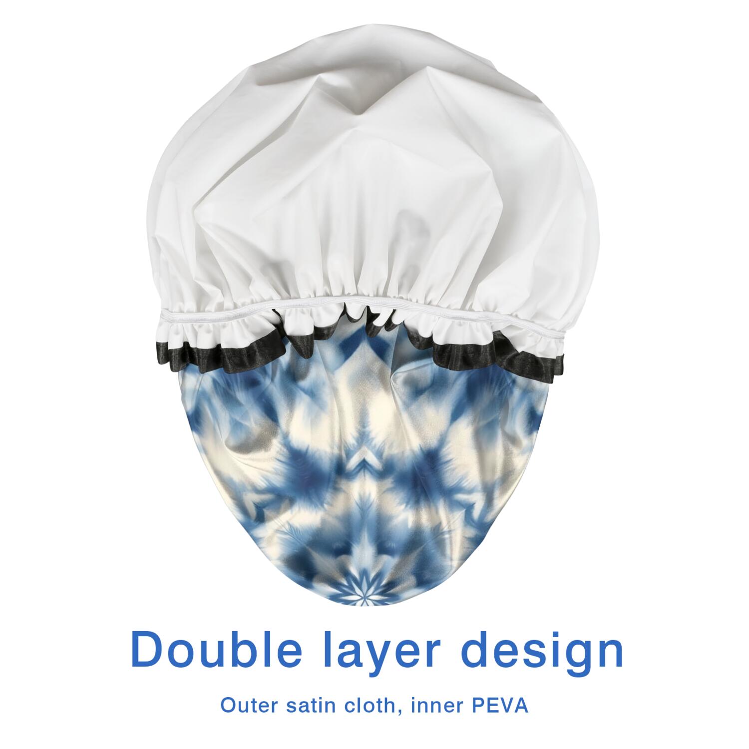 Shower Caps,Indigo Tie Dye Star Waterproof Shower Cap for Women 4 Pieces,Double Reusable Hair Cover for Shower PEVA Elastic Stretch Hem
