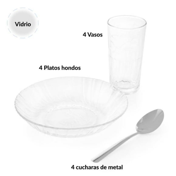 Vajilla Crisa Vidrio Transparente 12pz Diamante