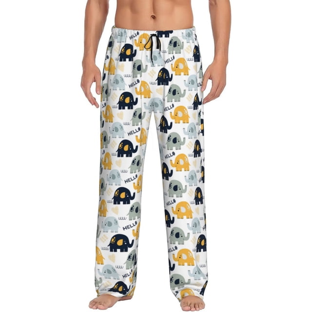 Fotbe Cute Elephant Pantalones de Pijama para Hombre, Pantalones de Dormir, Pantalones de Casa con Cintura Ajustable y Bolsillos-X-Large