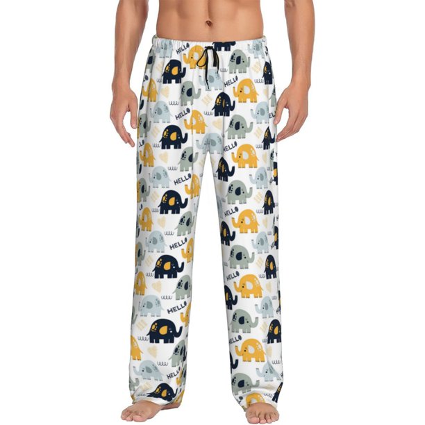 Balery Cute Elephant Pantalones de pijama para hombre, pijama ultraligero, pantalón de descanso-Small