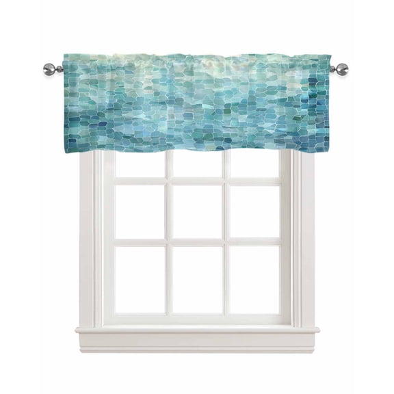 Turquoise Teal Kitchen Valances for Windows Farmhouse Linen Window Valance Curtain for Living Room Window Treatment Chic Abstract Aesthetic Art Modern Valance Rod Pocket Topper Drape, 42 x 12 Inch