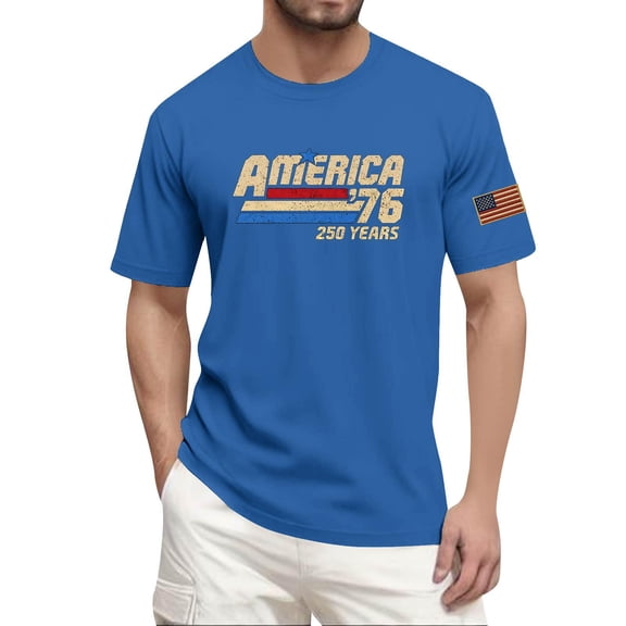 Hogleaql Patriotic 250th Anniversary T-Shirt Men's 1776-2026 Patriotic Short Sleeve Crew Neck American Flag T-Shirts Trendy Independence Day Loose Fit Tshirt Blue 4XL