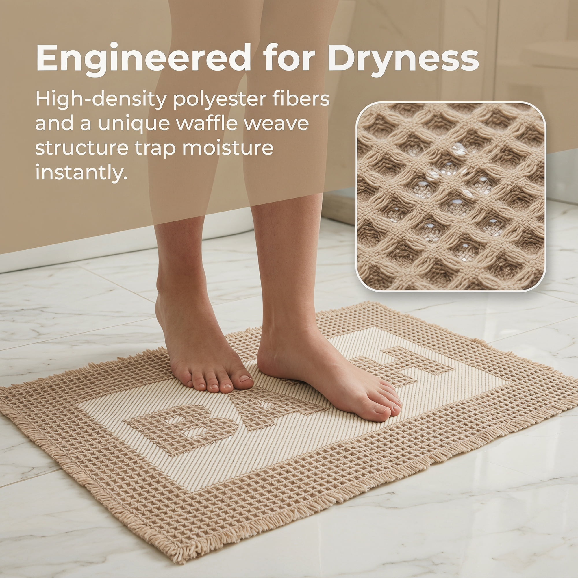 Unique Bargains Non Slip Washable Absorbent Quick Dry Waffle Bath Mat Brown 30" x 18"