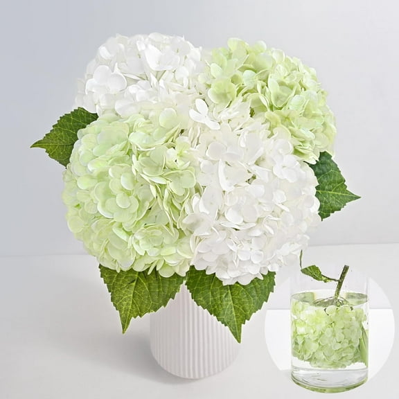 Hydrangea Artificial Flowers, Latex Real Touch Hydrangeas Lifelike Large Hydrangea Flowers for Home Decor Party Arrangements Wedding Bouquets Centerpieces (White&Light Green)