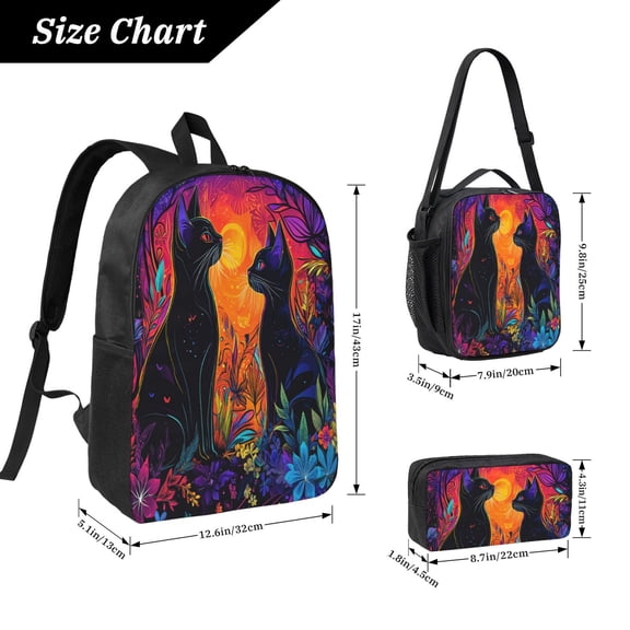 Cat Backpack 17 Inch Set with Lunch Bag and CaseDurableTravel Bag Combo for Work Commuting Daily Use