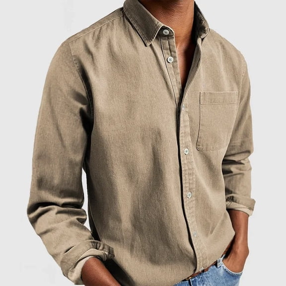 Men's Shirt Long Sleeve Untucked Casual Button Down Shirt With Pocket