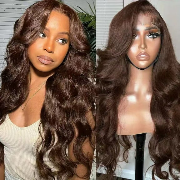 Qliuoazw Front Lace Wigs Hair Pre Plucked Wigs Hair Glueless Wigs Human Hair For Women Brazilian Wig Dark Brown 65cm