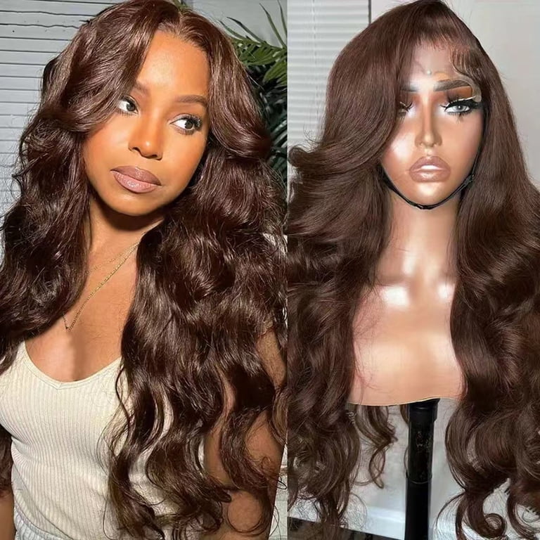 LEHOZIHEQ Brown Body Wave Lace Front Wigs, Human Hair 250 