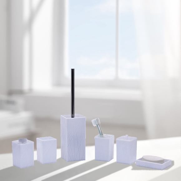 Paquete de 6 Piezas - Juego de Accesorios de Baño de Plástico - Dispensador de Jabón, Blanco MNFD