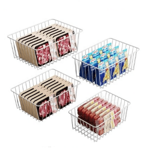Freezer Organizer Bins - 4 Pack Upright Freezer Baskets for 16/17 / 21 Cu.Ft Stand up Freezer, Easily Get Food, Stop Food Fall out from Freezer Better Ventilation, 2 Large 2 Medium, White