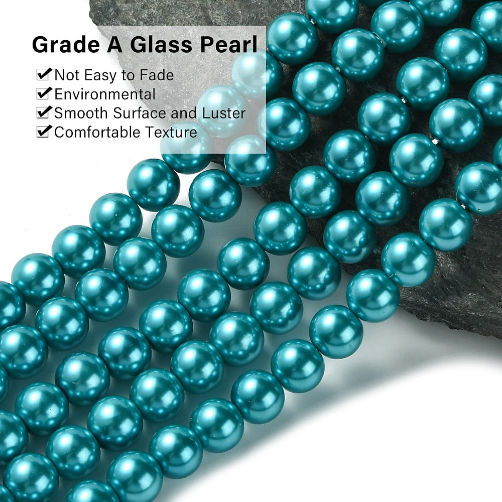 Eco-Friendly Dyed Glass Pearl Round Bead Strands Cotton Cord Threaded Deep Sky Blue 8mm Hole: 0.7~1.1mm about 52pcs/strand 15 inch