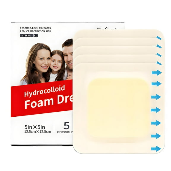 PUMIER Hydrocolloid Dressing 5" x 5" for Wound Care, 10 Pcs Large Patch Bandages with Self-Adhesive for Bedsore, Burn, Blister, Acne Care, Super Absorbent for Fast Healing