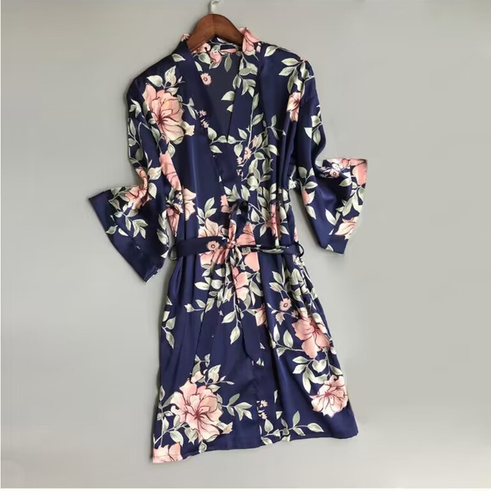 BONIXOOM Christmas Pajamas For Women Thanksgiving Pajamas Loungewear Belt Short Sleeve Sleepwear Sets Solid Blue L