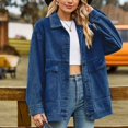 thumbnail image 3 of SWSMCLT Women's Jean Jacket Soft Light Washed Spring Button Down Oversized Baggy Collared Pocket Denim Jacket Loose Fit Classic Fall Top Long Sleeve Dark Blue Medium, 3 of 5