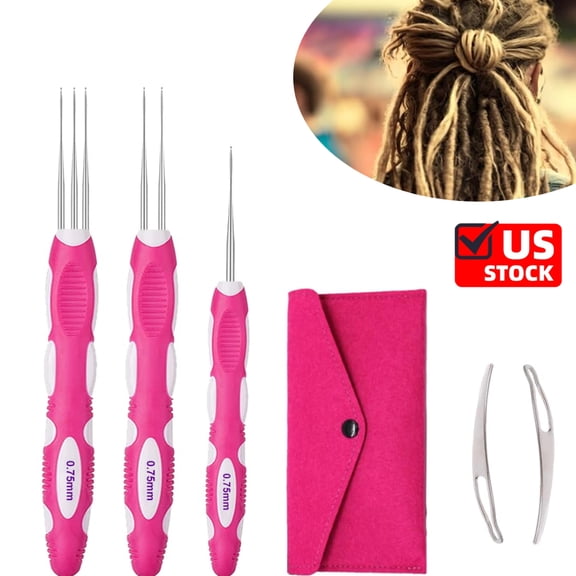 3PCS Dreadlocks Crochet Hooks with Ergonomic Handle, Braid Hair Locking Tool, Dreadlock Crochet Needle 0.75mm