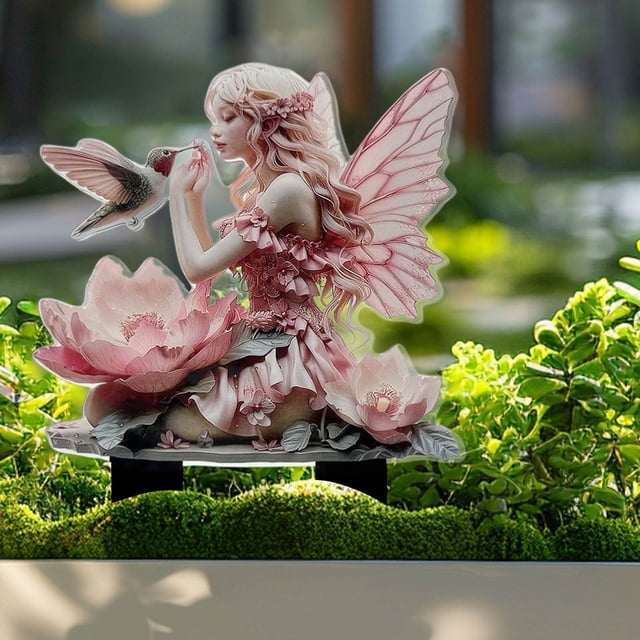 Xihbxyly Estacas de Jardín Bohemias, Diseño Acrílico de Hada y Colibrí, Decoración Vibrante para Exteriores, Duraderas y Resistentes a La Intemperie, para Realzar Parterres y Caminos, Fácil Instalaci