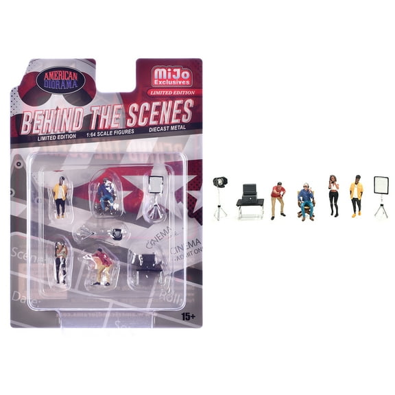"Behind The Scenes" 7 piece (4 People, 3 Accessories) Diecast Figures Set 1/64 Scale Models by American Diorama