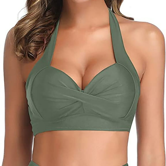 Aboser Bikini Swimsuit Tops for Women Twist Front Padded Bikini Top Push Up Halter Swimsuits Tops Sexy V Neck Bathing Suit without Buttom