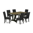 thumbnail image 6 of East West Furniture V676DR124-7 7-Piece Kitchen Dining Set- 6 Upholstered Dining Chairs with Black Linen Fabric Seat and Stylish Chair Back - Rectangular Table Top & Wooden Legs - Distressed Jacobean, 6 of 10