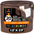 thumbnail image 3 of 12' x 25' Brown/White Ultra Heavy Duty Tarp - 20 Mil Tarps Heavy Duty Waterproof 12x25 - Extra Large Outdoor Tarp, Waterproof Tarp Cover for Rain Camping, Tent Tarp, UV Protection, Reinforced Corners, 3 of 9
