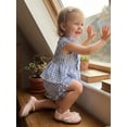 thumbnail image 5 of Loicainy Toddler Baby Girl Summer Outfits 6 12 18 24 Months 2T 3T 4T Plaid Bowknot Front Fly Sleeve Crew Neck Tops Elastic Waist Shorts 2Pcs Clothes Set, 5 of 9